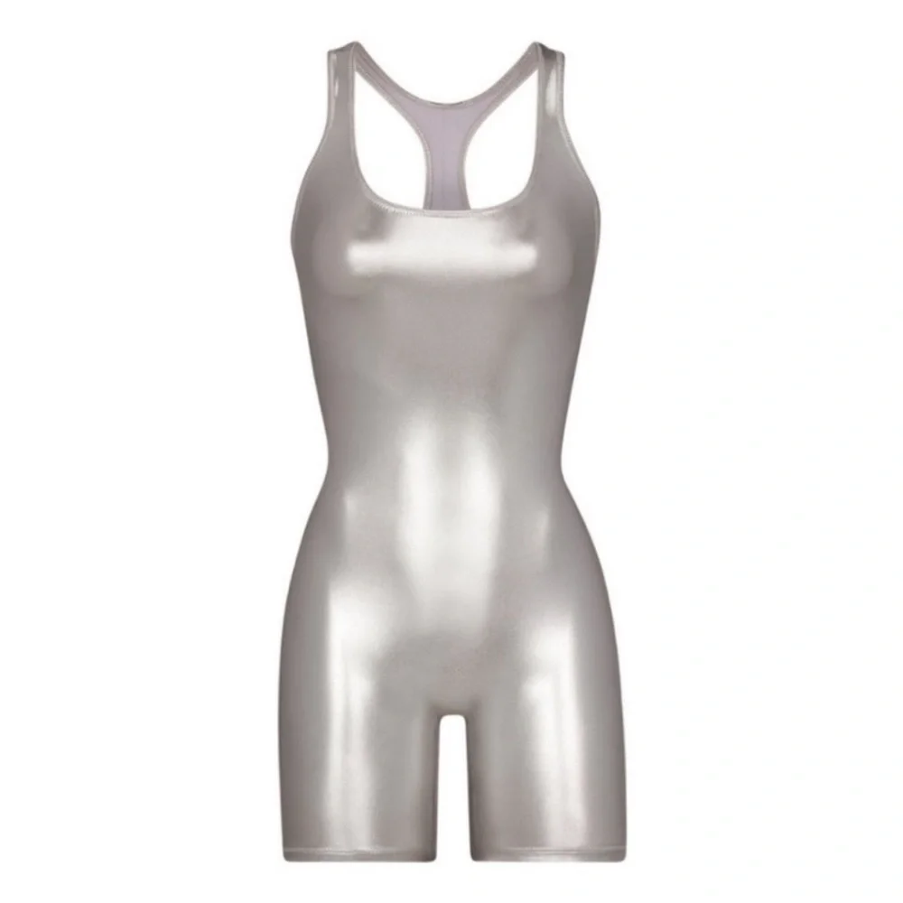 SKIMS Metallic Silver Bodysuit Nickle nwt